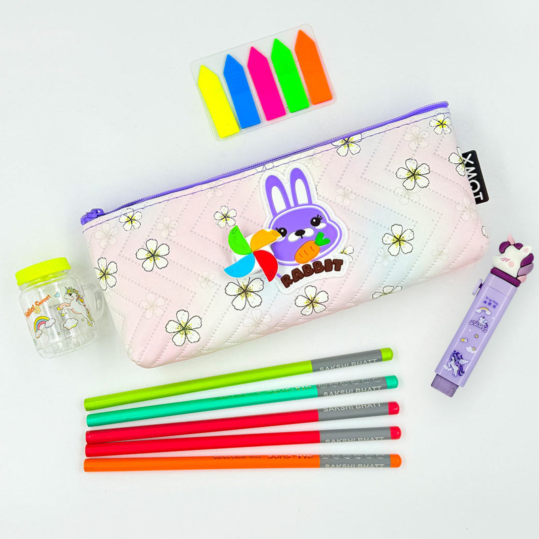 Kids Stationery Kit -10 Pencils(1 Box) , 1 Eraser, 1 Sharpener & Sticky Notes