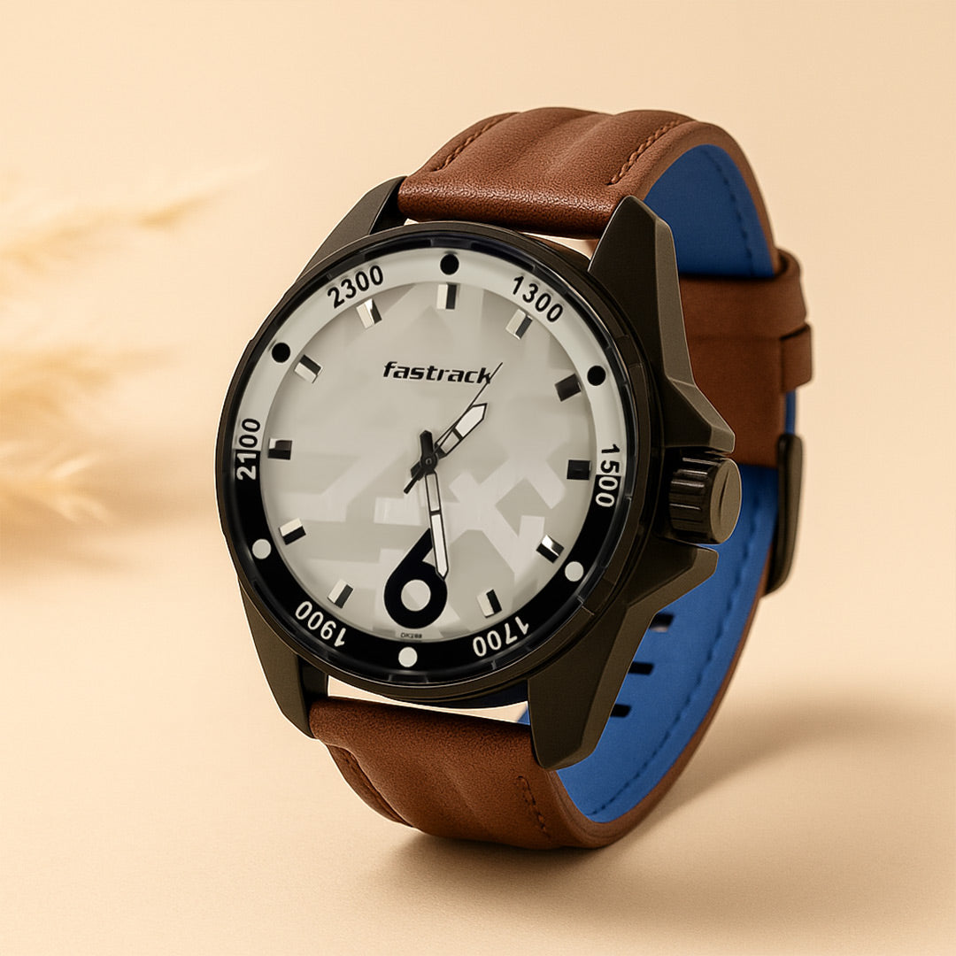 Fastrack Brown Leather Strap Watch with Personalized Gift Box | Love Craft Gifts