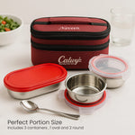 3-Container Stainless Steel Lunch Box with Leak-Proof Lids and Carry Pouch – Ideal for Office and School Use | Love Craft Gifts