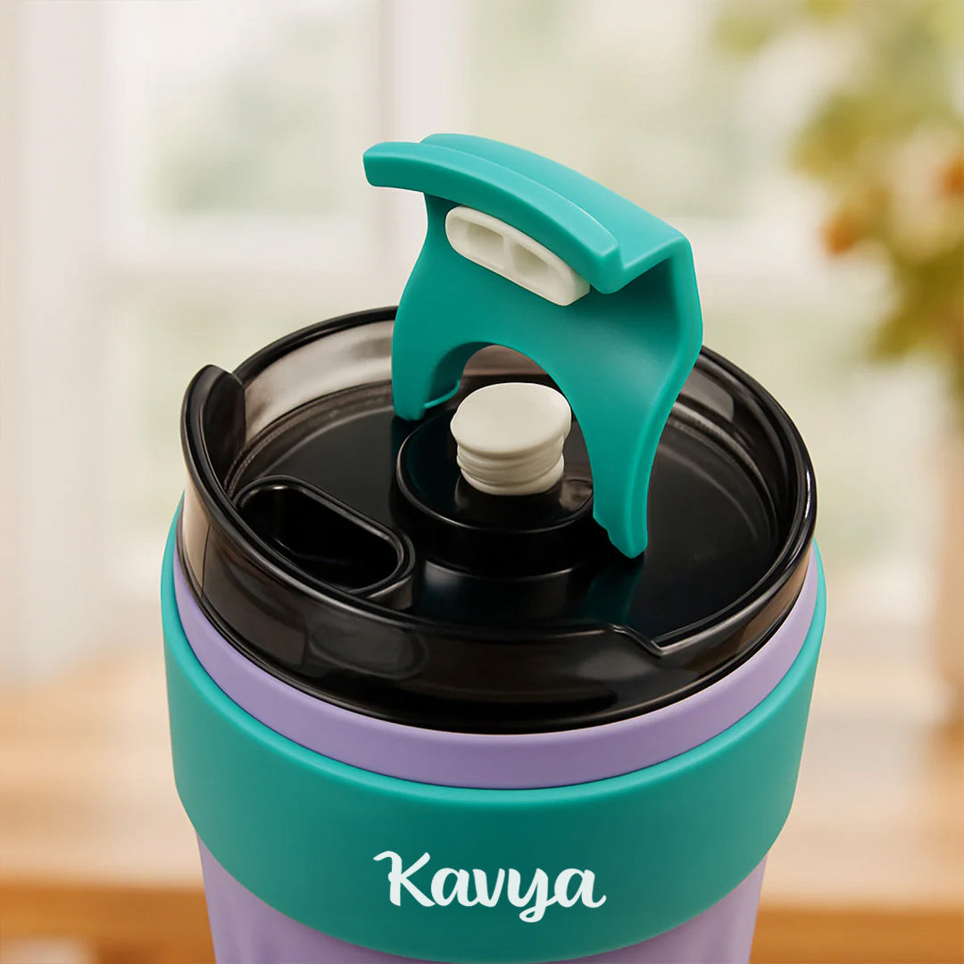 Personalized 40oz Large Handle Tumbler with Straw – Purple & Teal | Love Craft Gifts