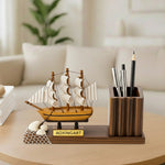 Wooden Ship Desk Organizer