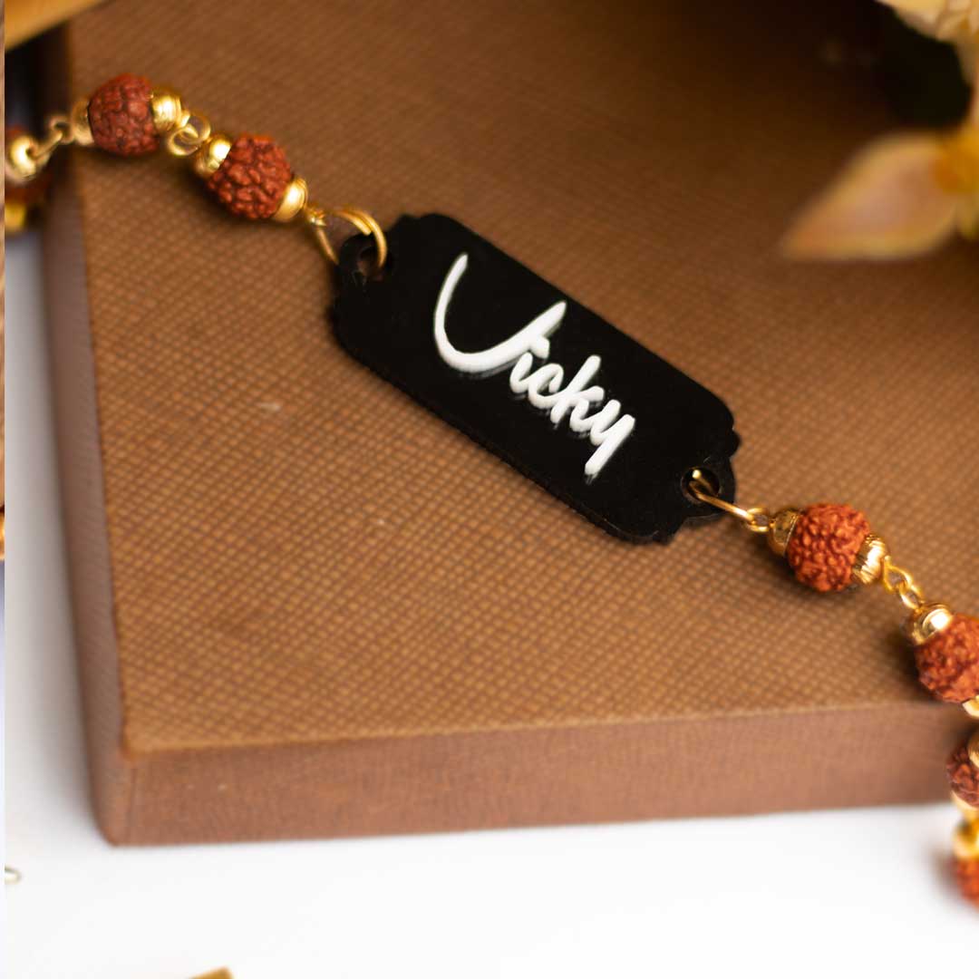 Personalized Name Rudraksha Rakhi for Brothe | Love Craft Gifts |