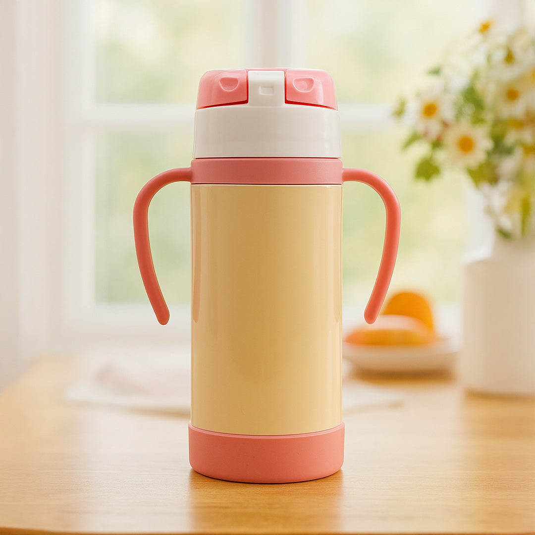 Personalized Happy Bear Water Bottle with Straw & Handles – Leakproof & Insulated for Kids | Love Craft Gifts