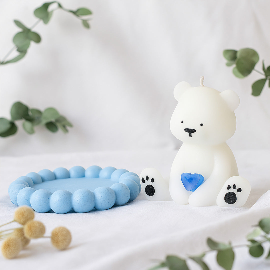 Adorable Teddy Bear Candle with Blue Heart | Love Craft Gifts