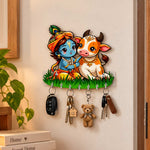 Bal Krishna with Cow Key Holder 6x8" | Decorative Wall Key Organizer | Love Craft Gifts™