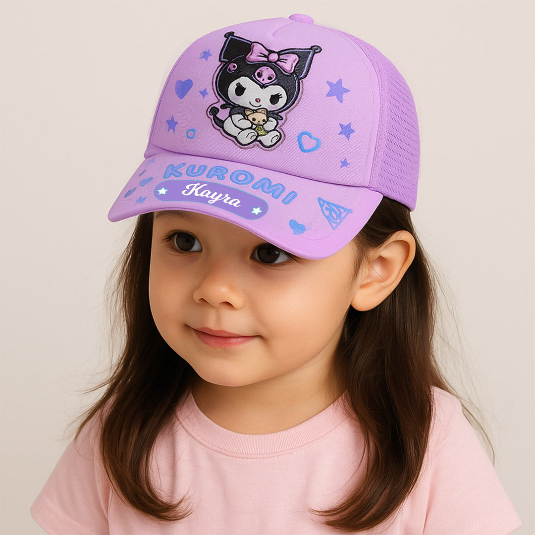 Cute Kids Cartoon Character Mesh Cap – Kuromi, Melody, Cinnamoroll (Adjustable & Breathable) | Love Craft Gifts