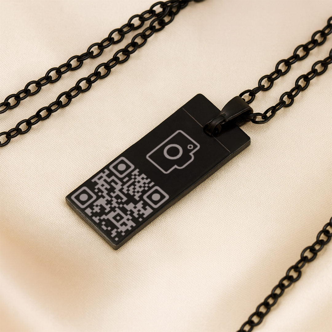 Black Personalized QR Code Pendant Necklace | Love Craft Gifts