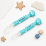 Personalized Baby Feeding Spoon – Blue Polka | Soft Silicone Tip | Custom Name | Love Craft Gifts