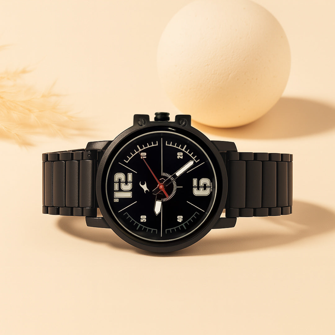 Fastrack Black Sporty Dial Watch with Personalized Gift Box | Love Craft Gifts