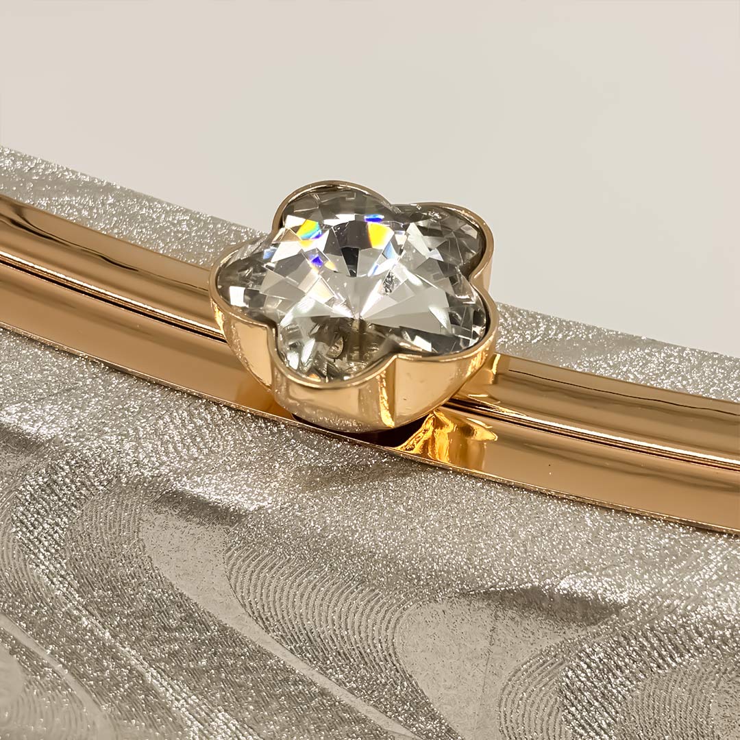 Elegant Personalized Silver Party Clutch with Golden Chain | Love Craft Gifts