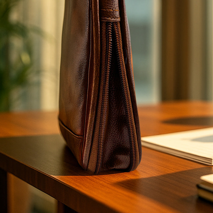 Personalized Brown Leather Office Laptop Bag – Custom Name Print | Love Craft Gifts