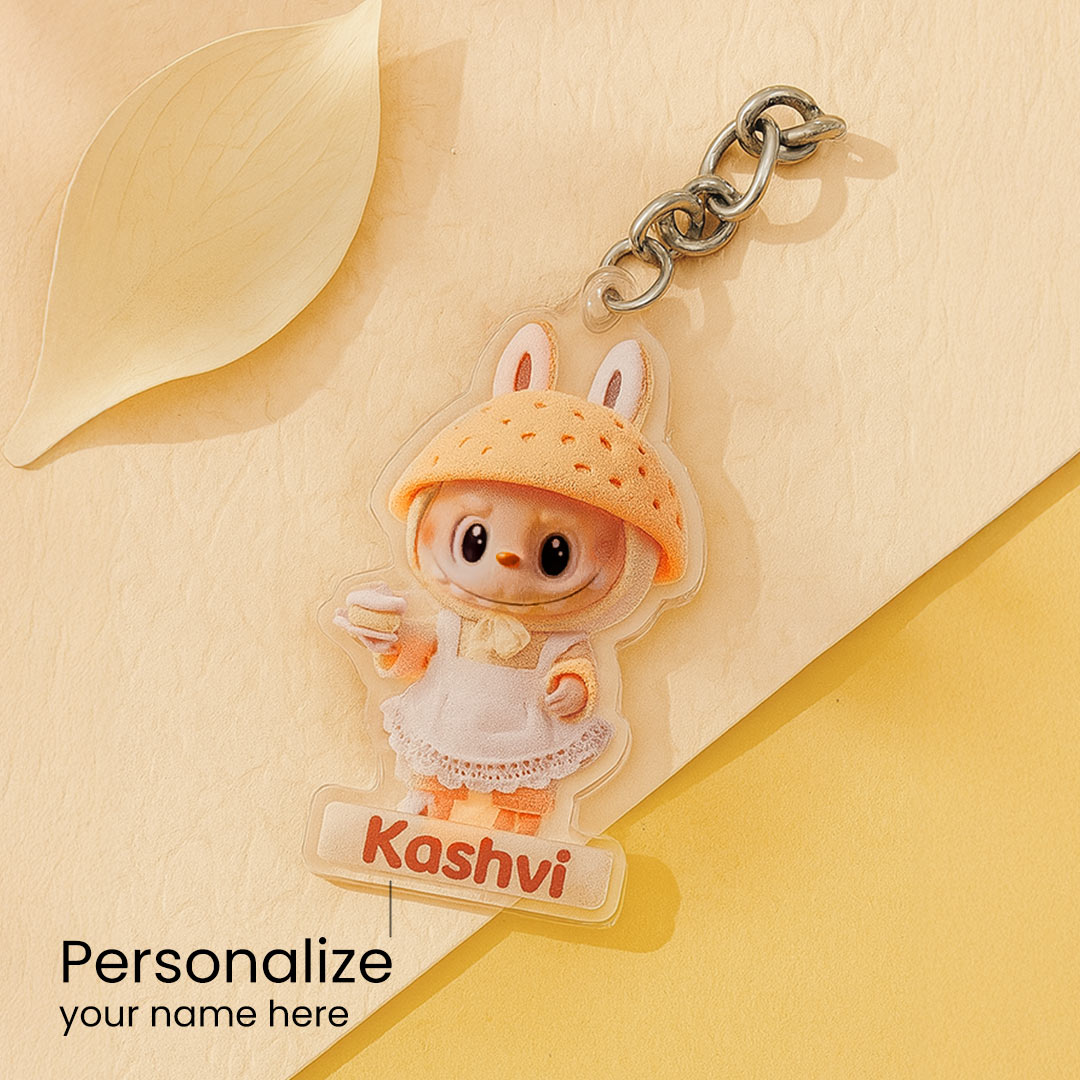 Cream Bunny Dress Keychain – Personalized Acrylic Name Charm | Love Craft Gifts