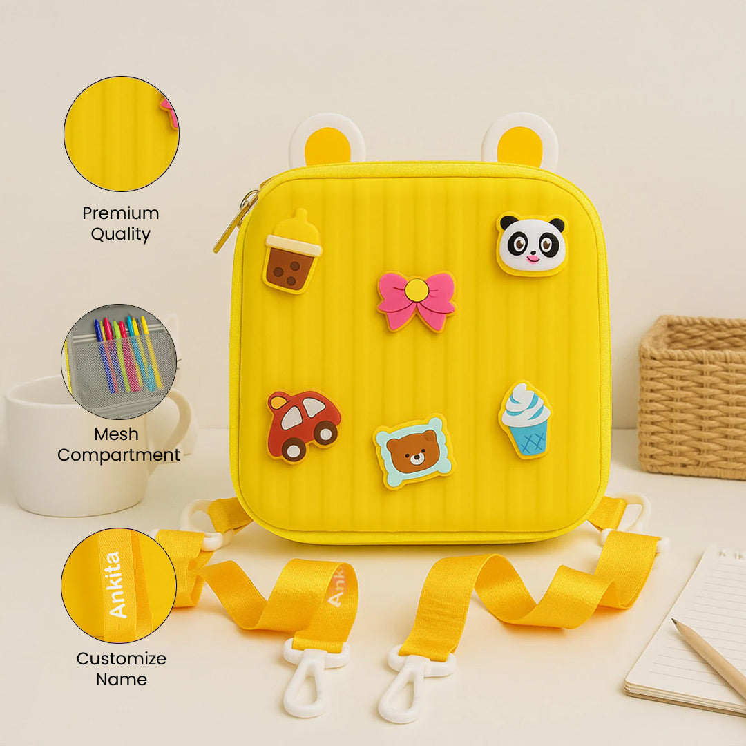 Personalized Yellow Kids Sling Bag – Cartoon EVA Crossbody Bag with Charms | Love Craft Gifts