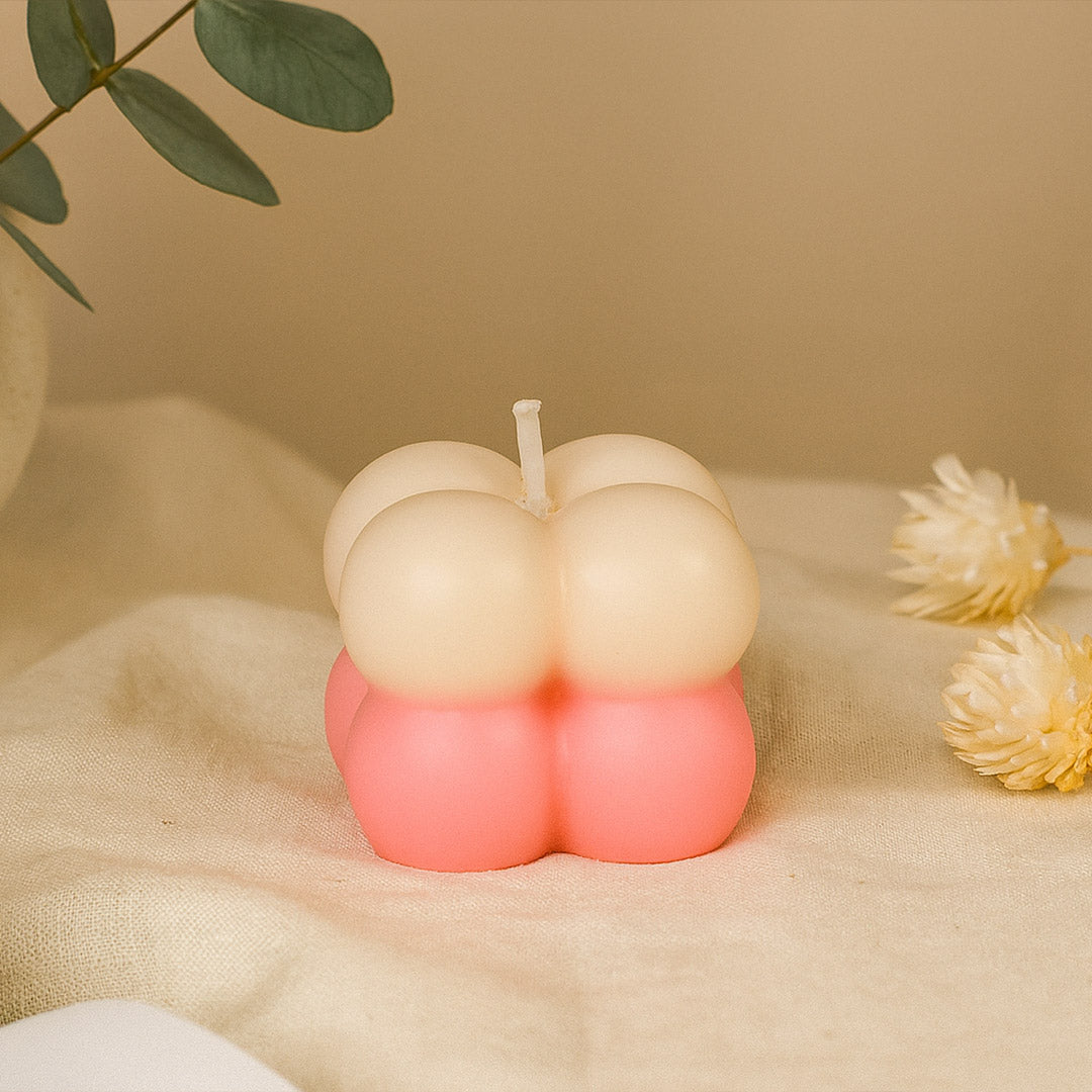 Aesthetic 2-Tone Bubble Candle – Cream & Pink | Love Craft Gifts