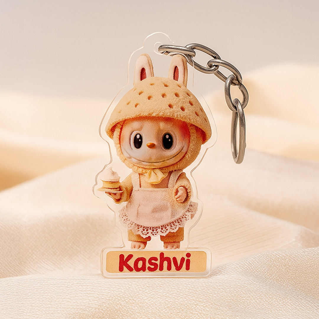 Cream Bunny Dress Keychain – Personalized Acrylic Name Charm | Love Craft Gifts