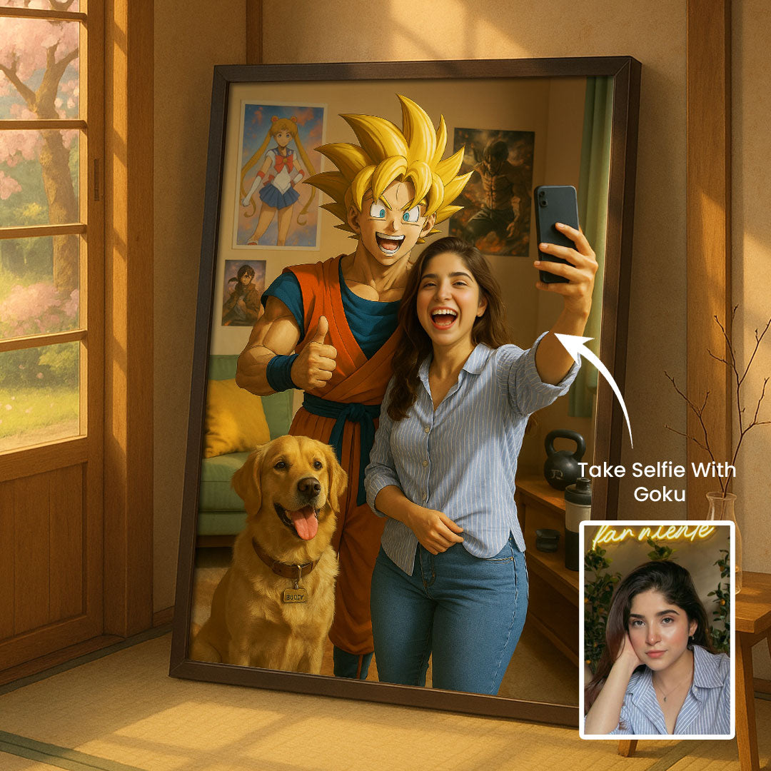 Custom Goku Selfie Wall Art with Wooden Frame | Love Craft Gifts