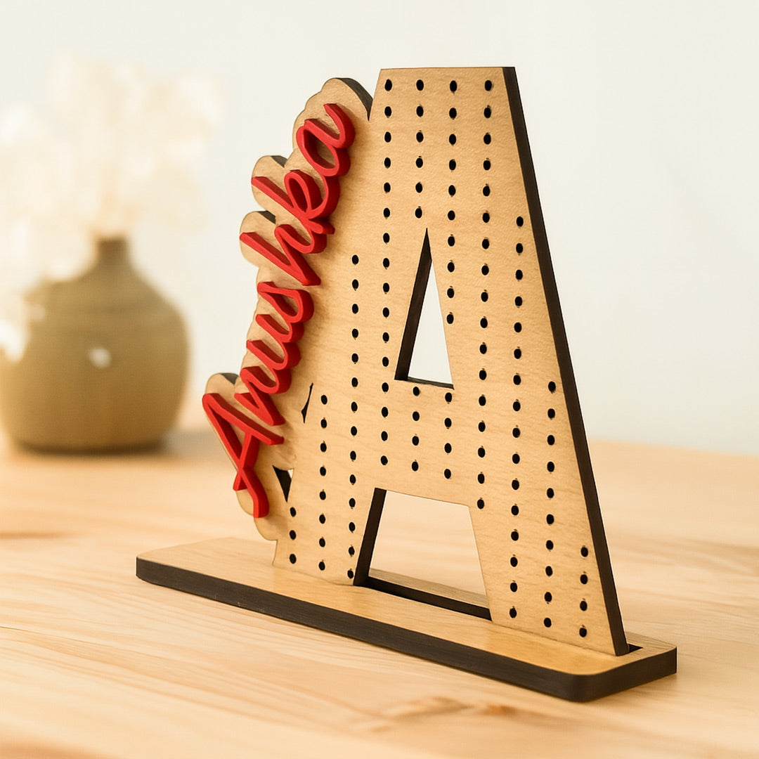 Personalized Wooden Alphabet Earring Holder Stand with Name | Love Craft Gifts