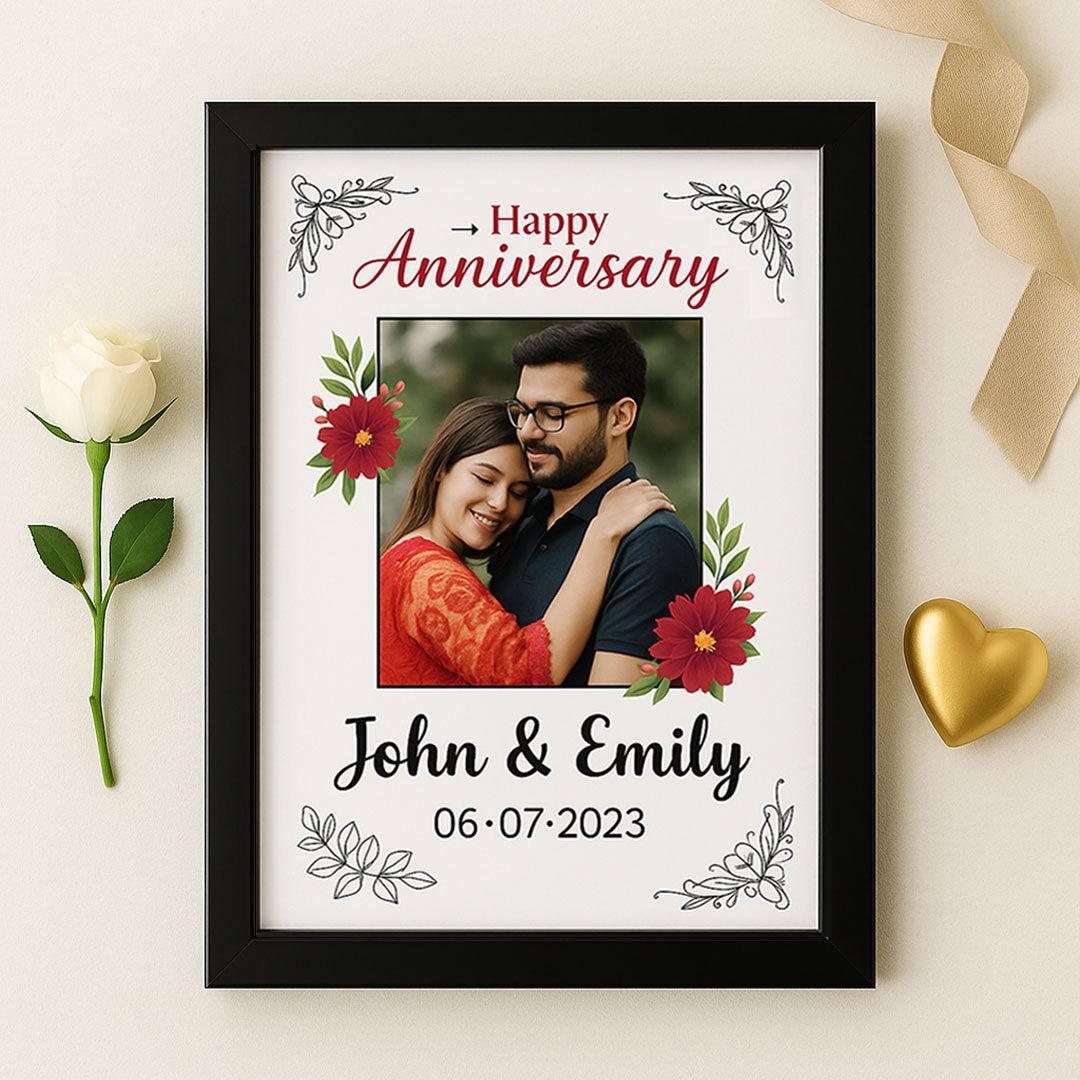 Floral Personalized Anniversary Frame with Photo & Names | Love Craft Gifts