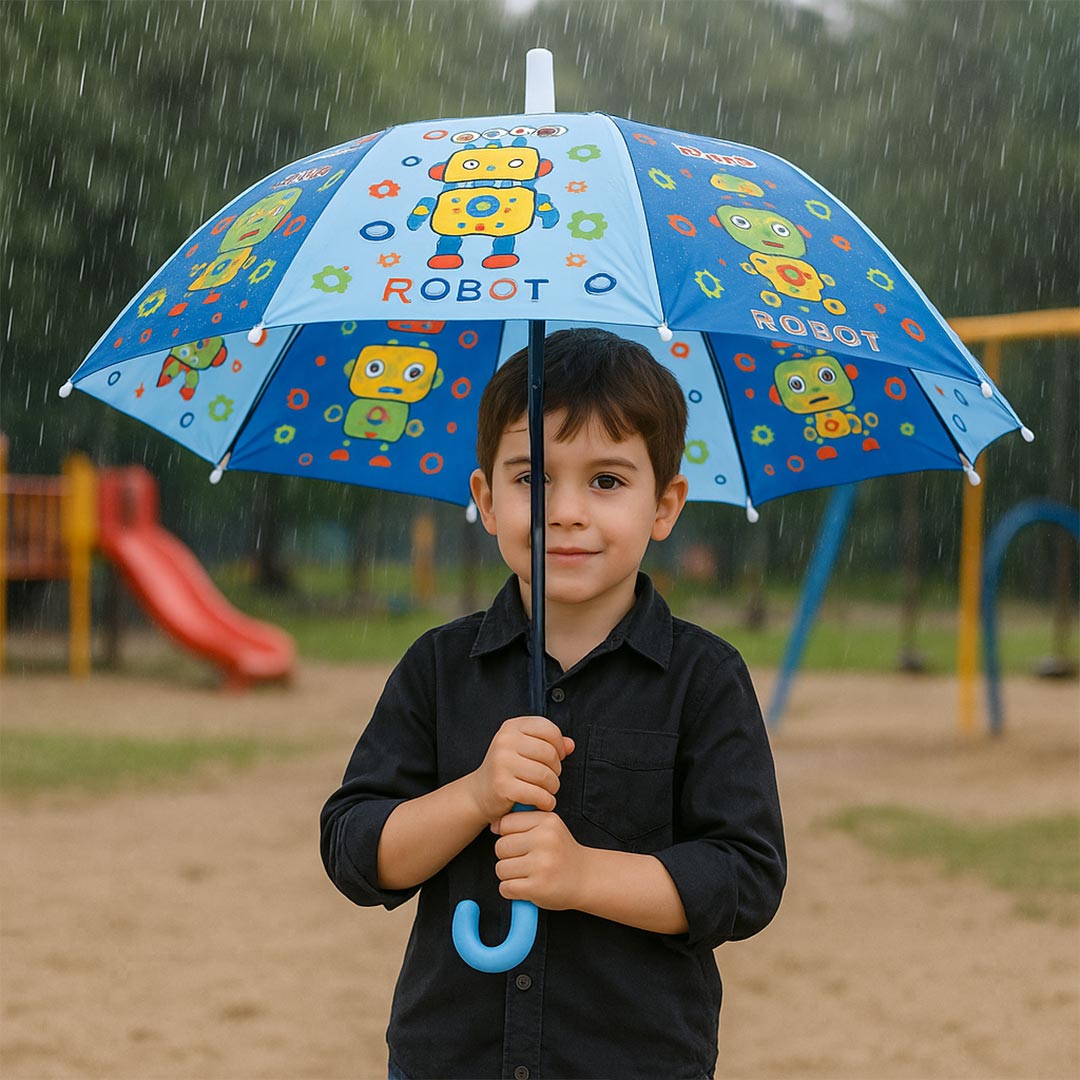 Custom Robot-Themed Kids Umbrella with Name Print – Blue | Love Craft Gifts
