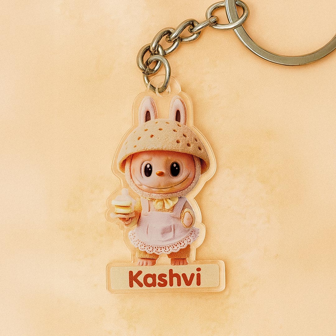 Cream Bunny Dress Keychain – Personalized Acrylic Name Charm | Love Craft Gifts
