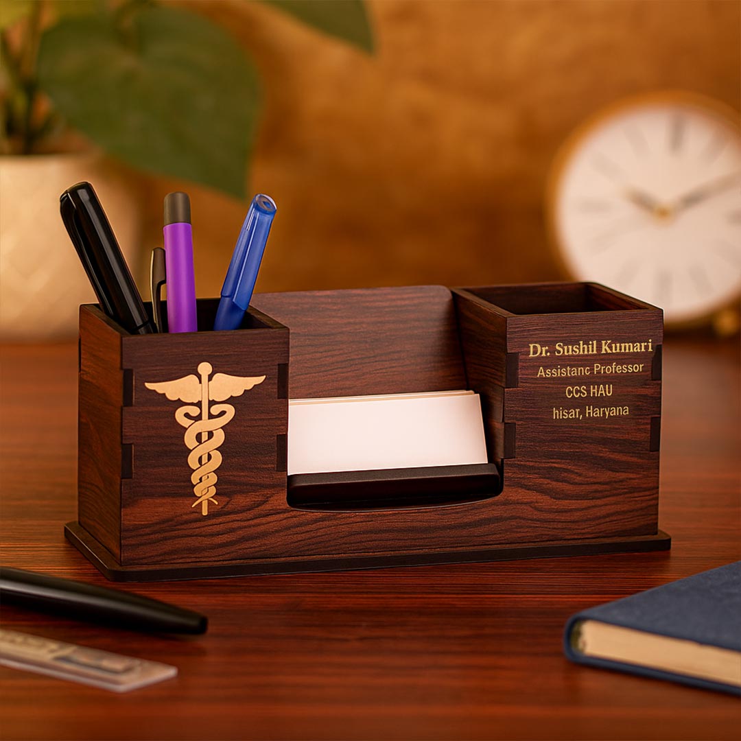 Personalized Wooden Pen Stand for Doctors | Love Craft Gifts