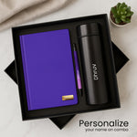 Personalized Purple Gift Set – Custom Diary, Pen & Black Bottle Combo in Premium Box | Love Craft Gifts