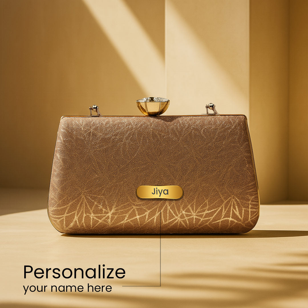 Personalized Luxe Bronze Floral Clutch with Crystal Lock | Love Craft Gifts