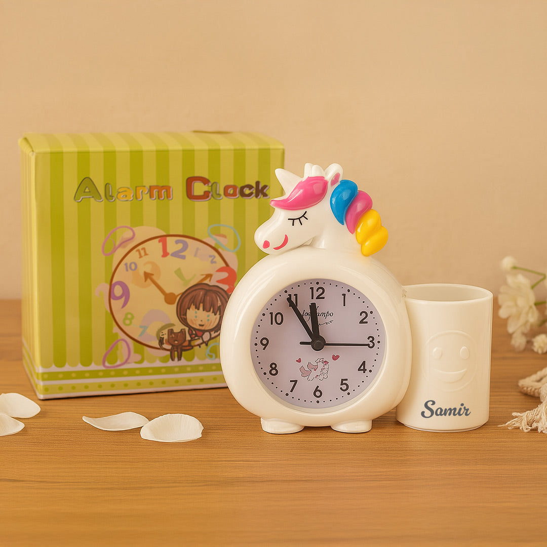 Personalized Unicorn Alarm Clock with Pen Holder | Love Craft Gifts