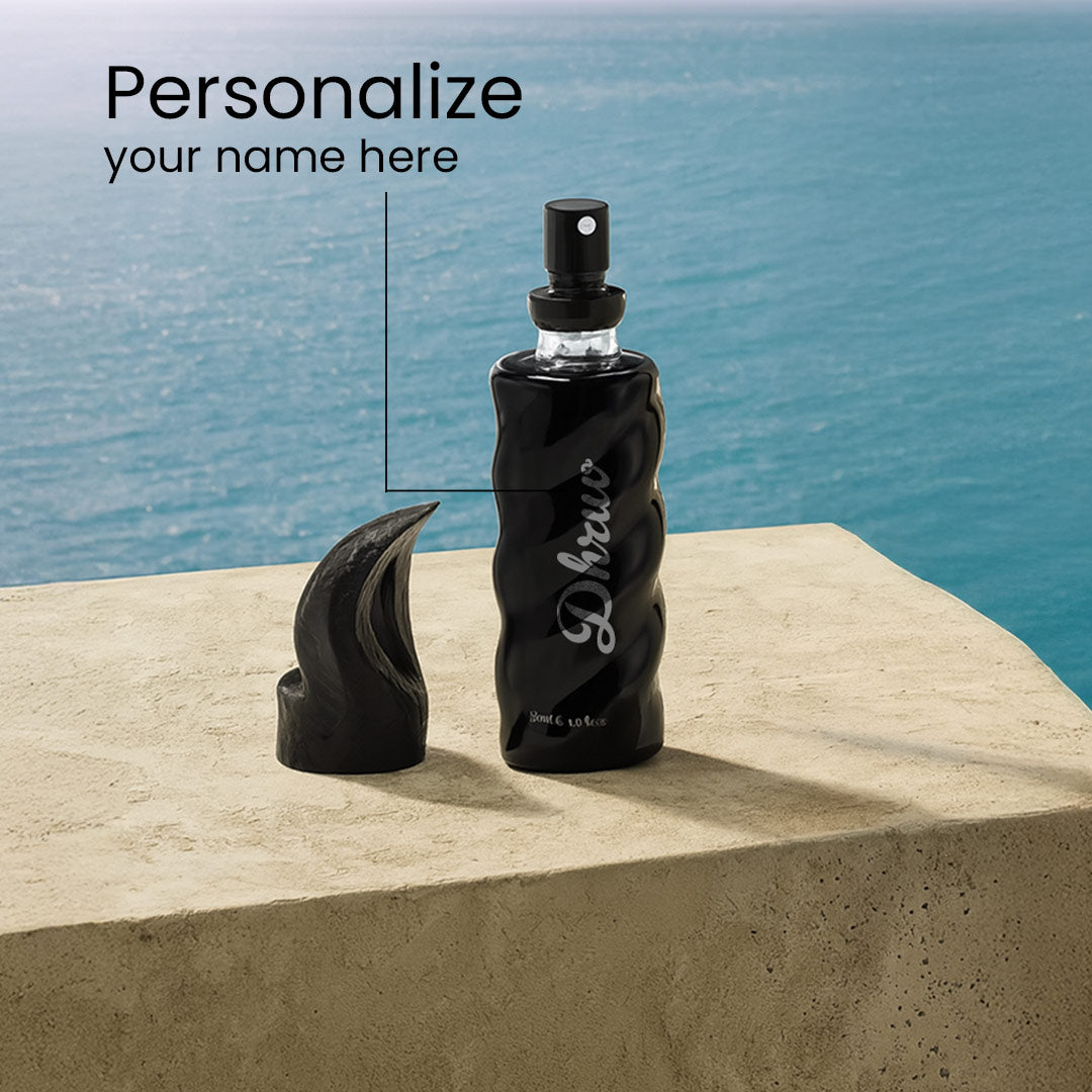 Custom Name Perfume Bottle for Men – Sleek Black Wave Design