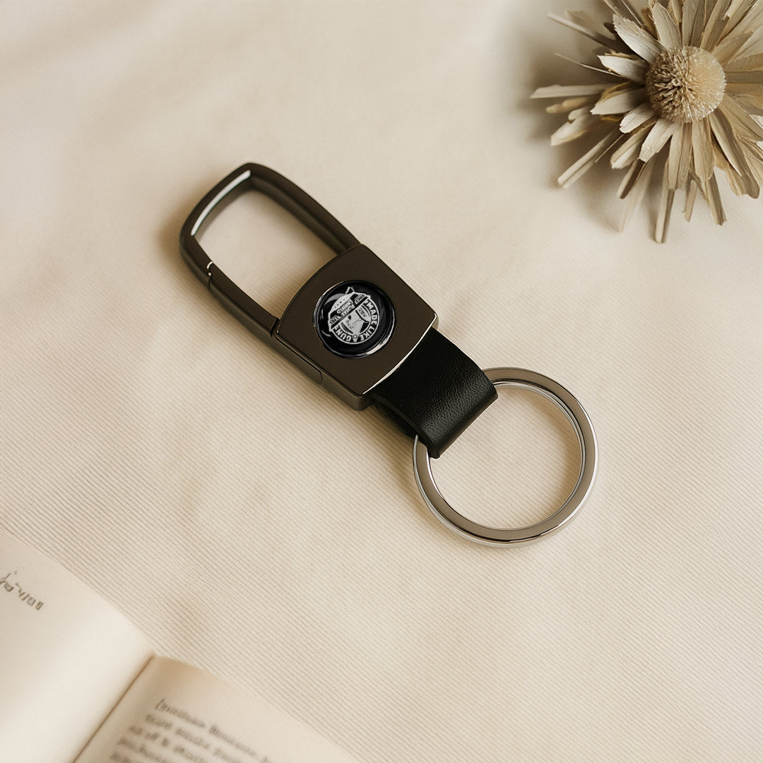 Premium Personalized Black Metal Keychain with Leather Loop | Love Craft Gifts