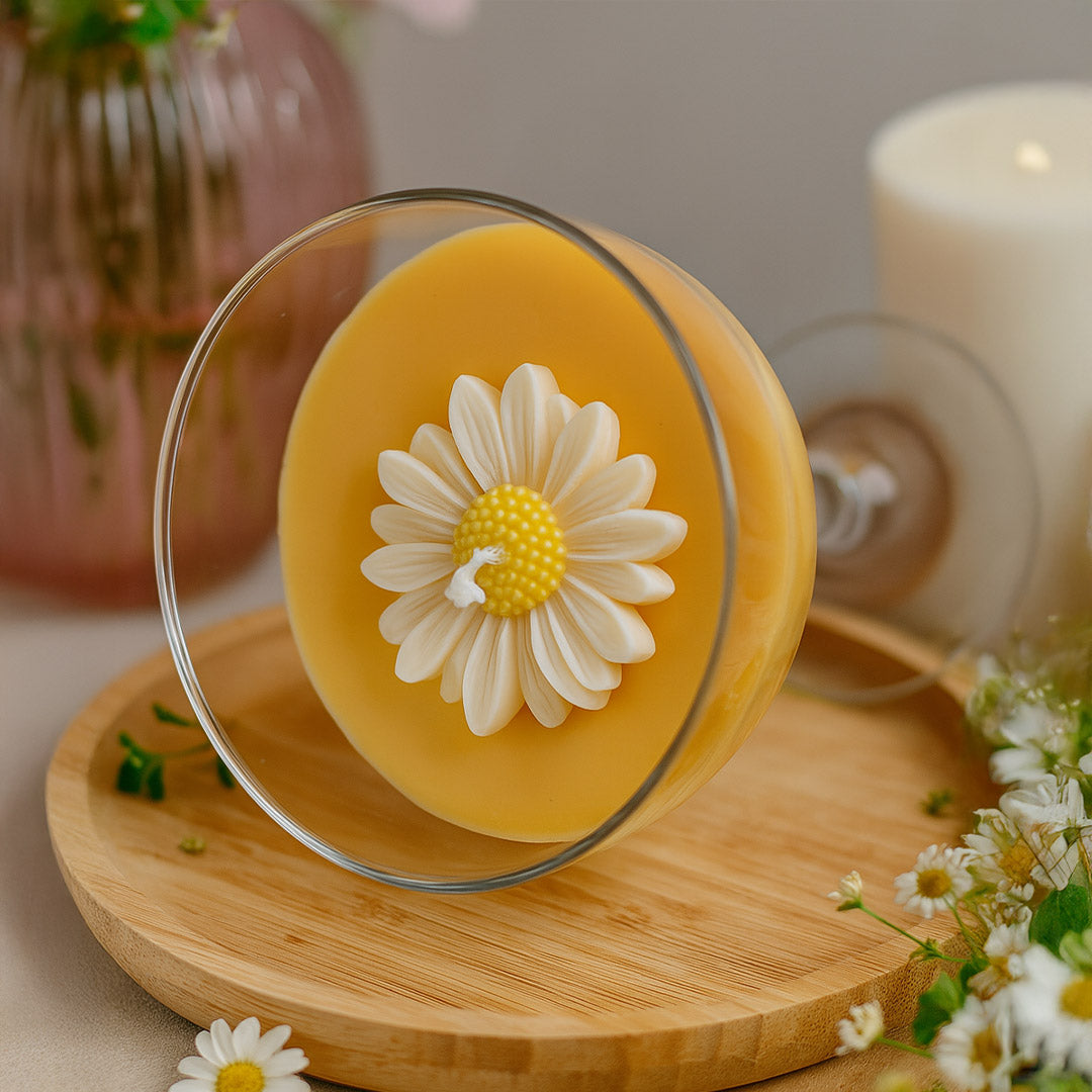 Personalized Daisy Flower Candle in Cocktail Glass | Love Craft Gifts