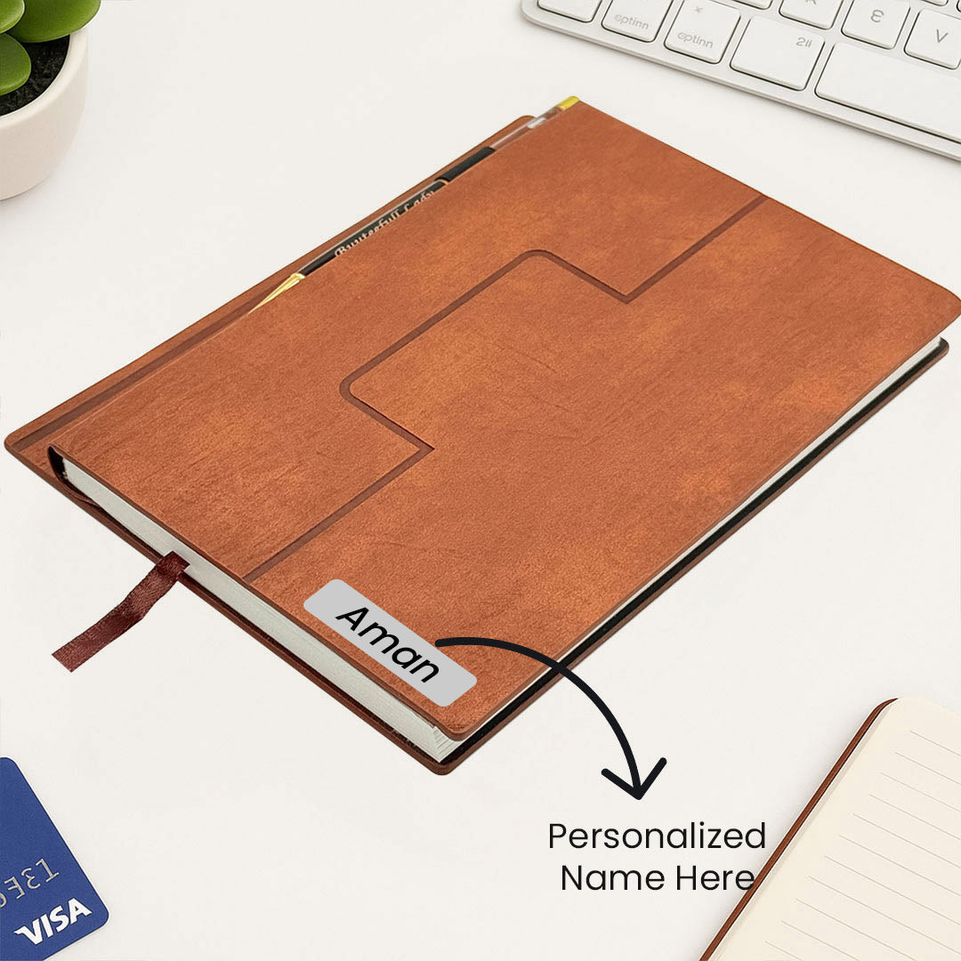 Personalized Brown Leather Notebook with Pen – Custom Name Diary Gift Set | Love Craft Gifts
