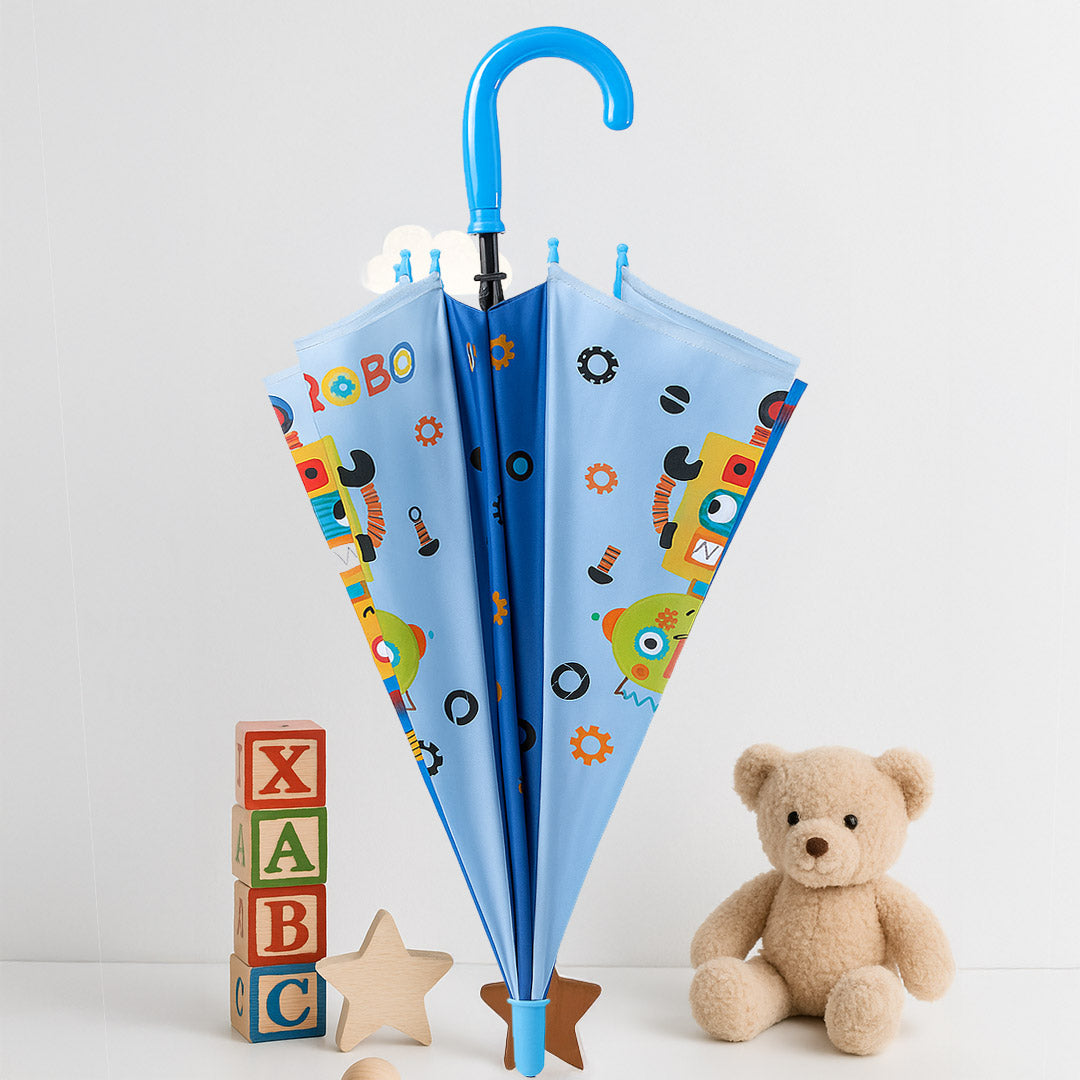 Custom Robot-Themed Kids Umbrella with Name Print – Blue | Love Craft Gifts