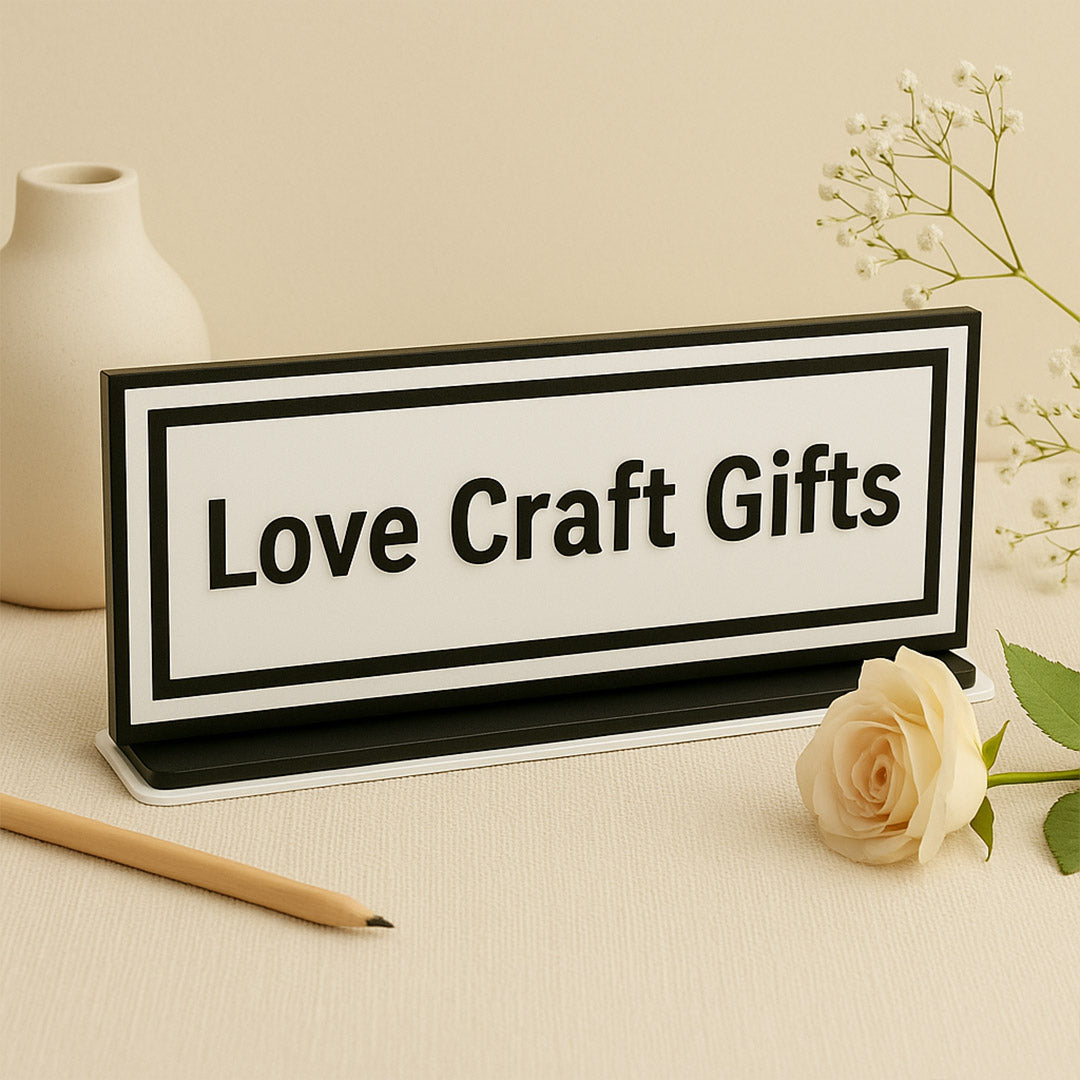 Custom Acrylic Table Nameplate – Brand Display Stand | Love Craft Gifts