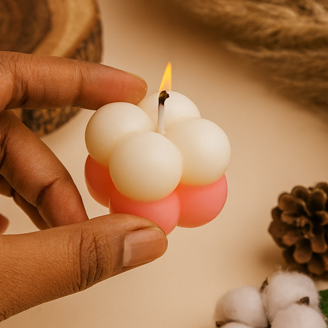 Aesthetic 2-Tone Bubble Candle – Cream & Pink | Love Craft Gifts