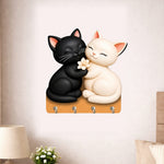 Cute Cat Couple Wooden Key Holder Wall Decor | Adorable Home Organizer Gift for Cat Lovers & Couples - 7x7" | Love Craft Gifts™