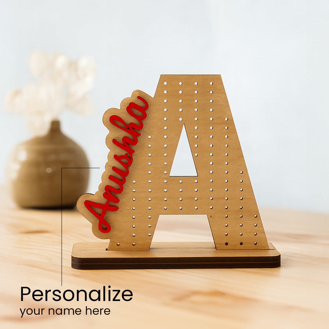 Personalized Wooden Alphabet Earring Holder Stand with Name | Love Craft Gifts