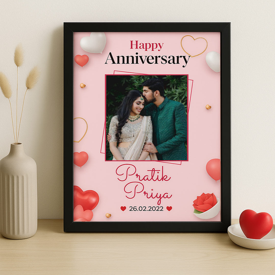 Personalized Anniversary Frame with Photo & Names – Romantic Wall Decor Gift | Love Craft Gifts