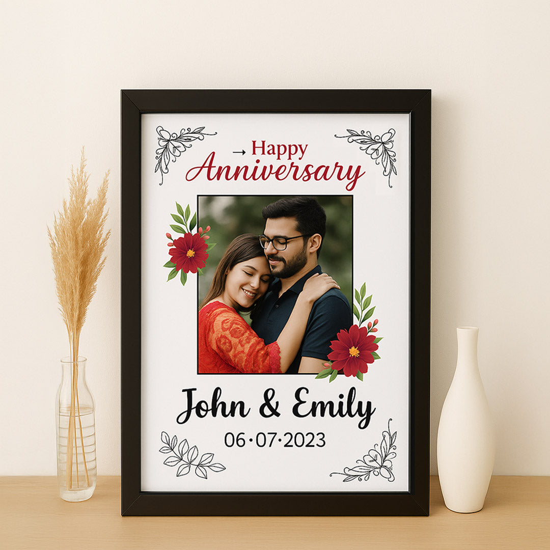 Floral Personalized Anniversary Frame with Photo & Names | Love Craft Gifts