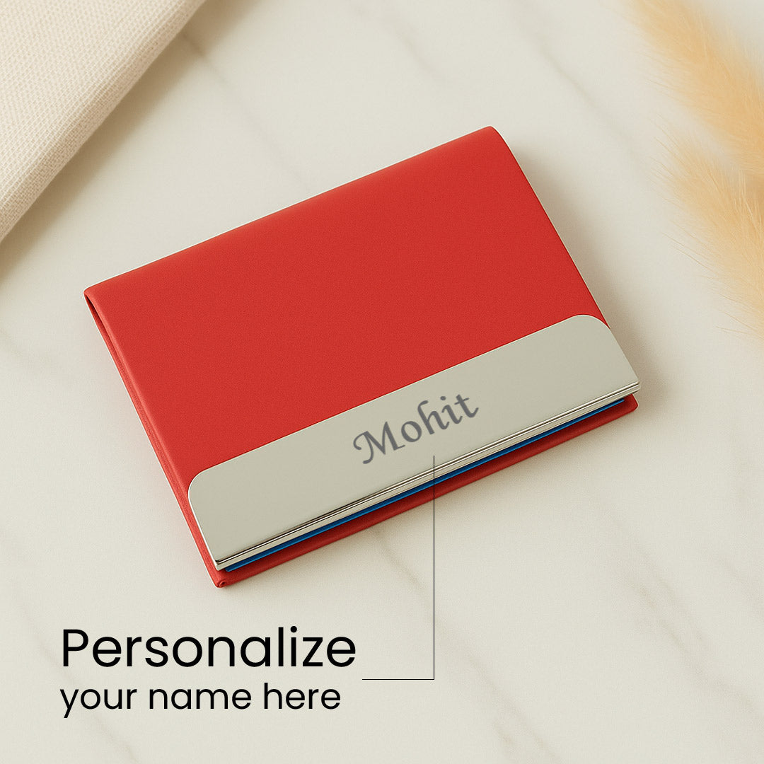 Personalized Leather Card Holder with Nameplate – Elegant Business Card Wallet | Love Craft Gifts