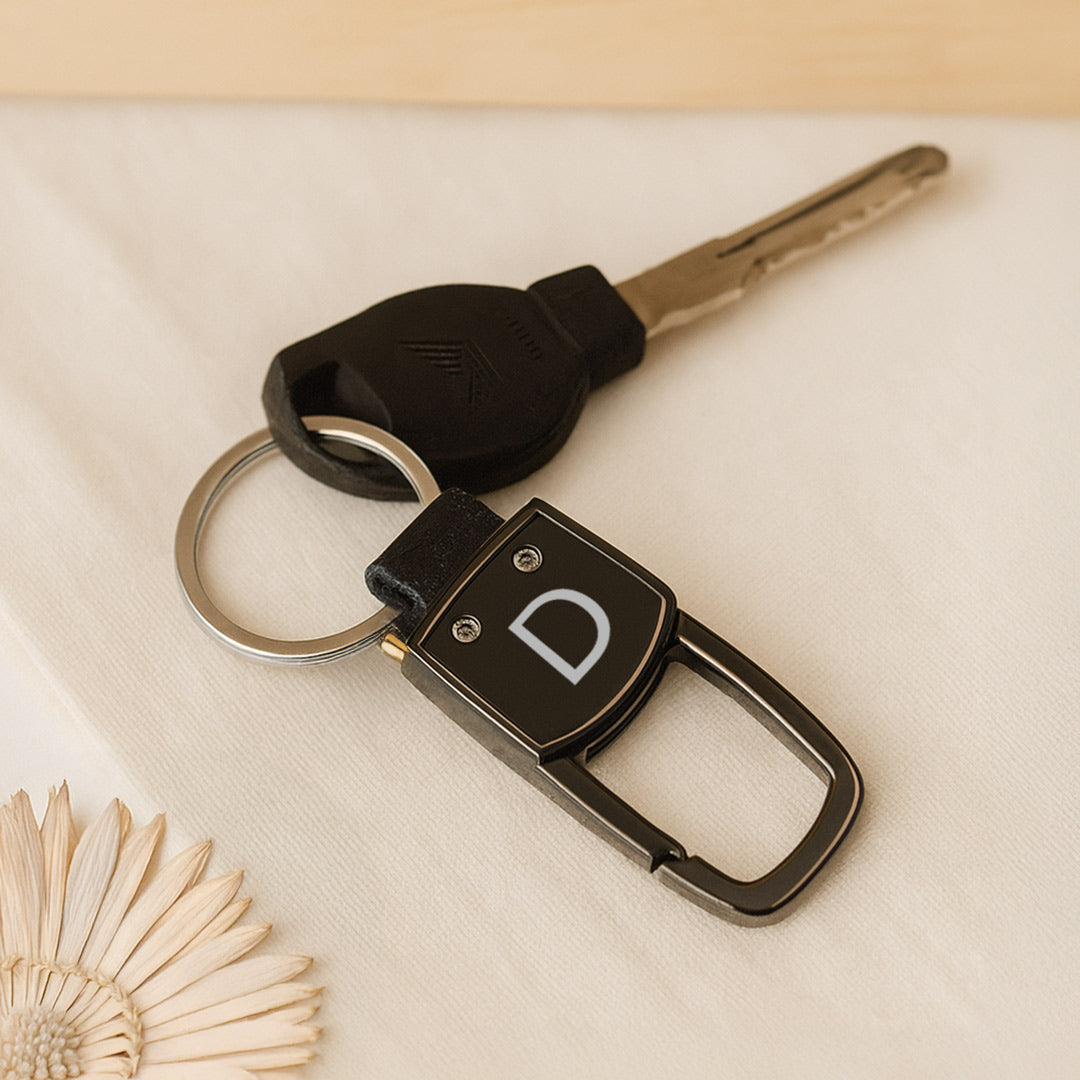 Premium Black Metal Keychain with Initial or Logo Customization | Love Craft Gifts