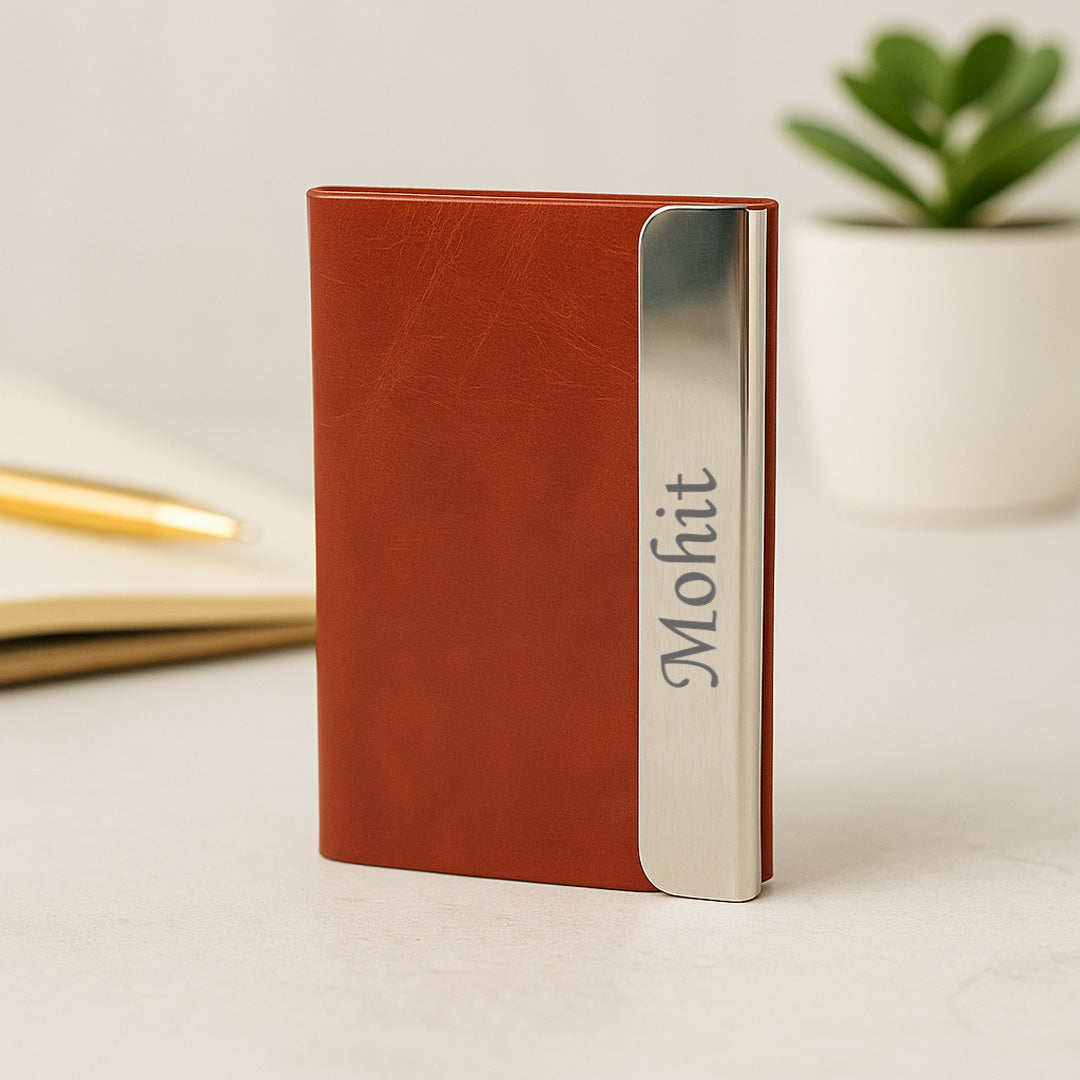 Personalized Leather Card Holder with Nameplate – Elegant Business Card Wallet | Love Craft Gifts