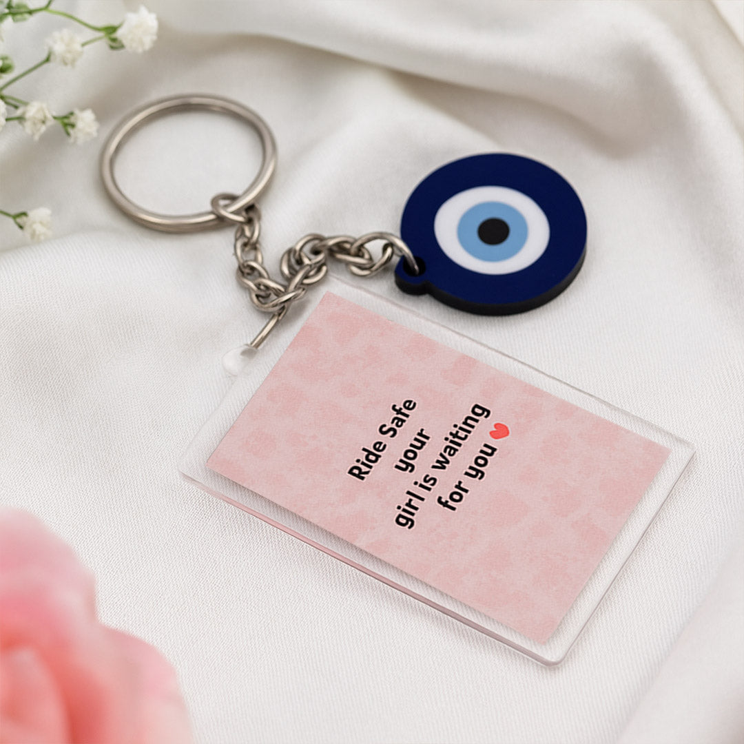 Personalized Evil Eye Keychain with Photo & Message | Love Craft Gifts
