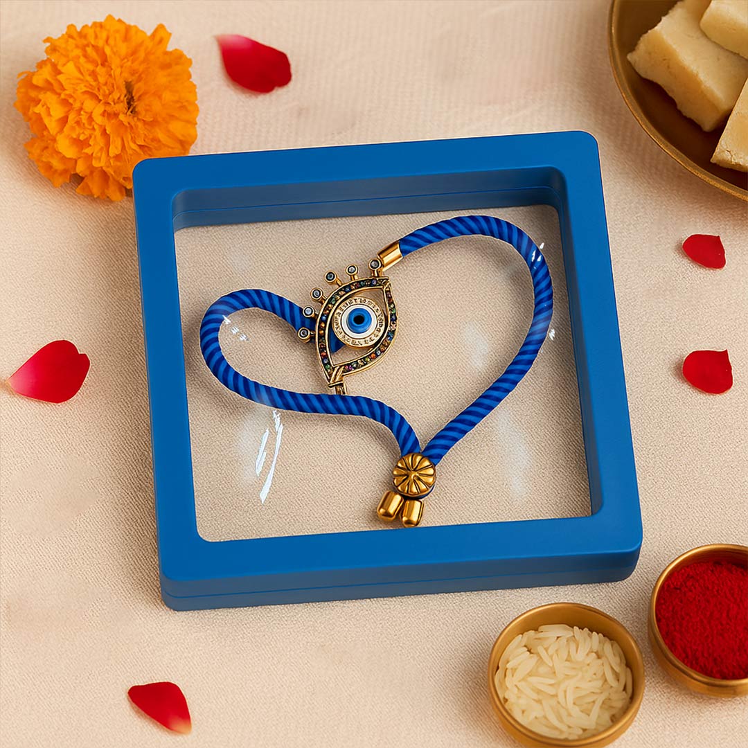 Evil Eye Rakhi with Floating Frame Gift Box | Love Craft Gifts