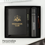 Custom Black Gift Set – Personalized Diary, Pen & Bottle Combo for Book Clubs & Professionals | Love Craft Gifts