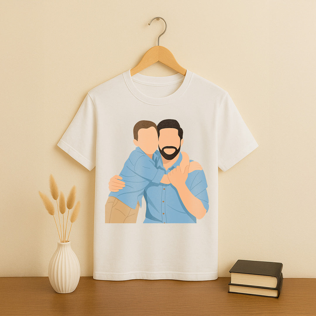 Custom Father & Child Illustration T-Shirt – Personalized Black Tee | Love Craft Gifts