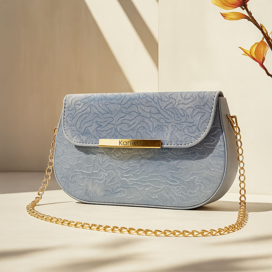 Blue Personalized Sling Bag with Golden Name Tag | Love Craft Gifts