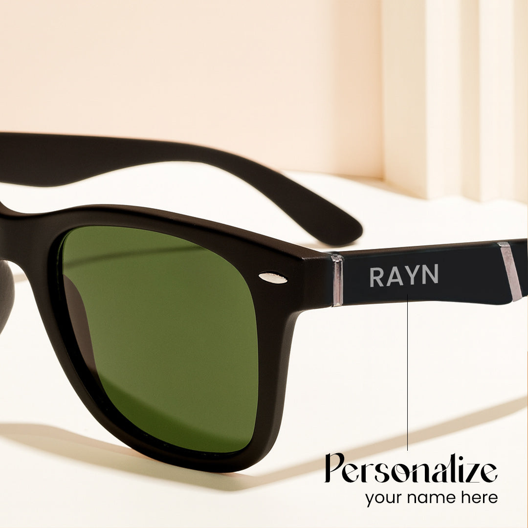 Green Lens Custom Name Sunglasses – Silver Temple Detail | Love Craft gifts