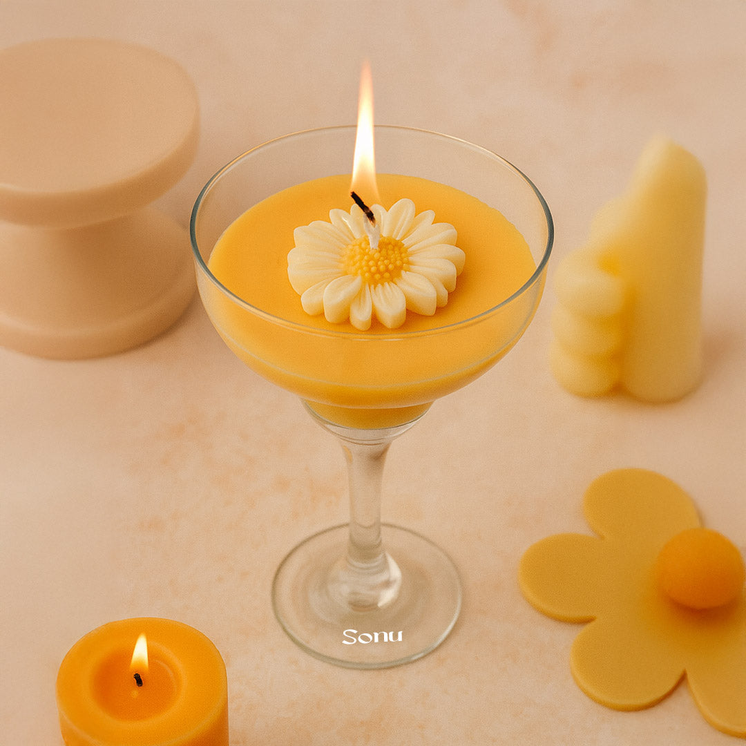 Personalized Daisy Flower Candle in Cocktail Glass | Love Craft Gifts