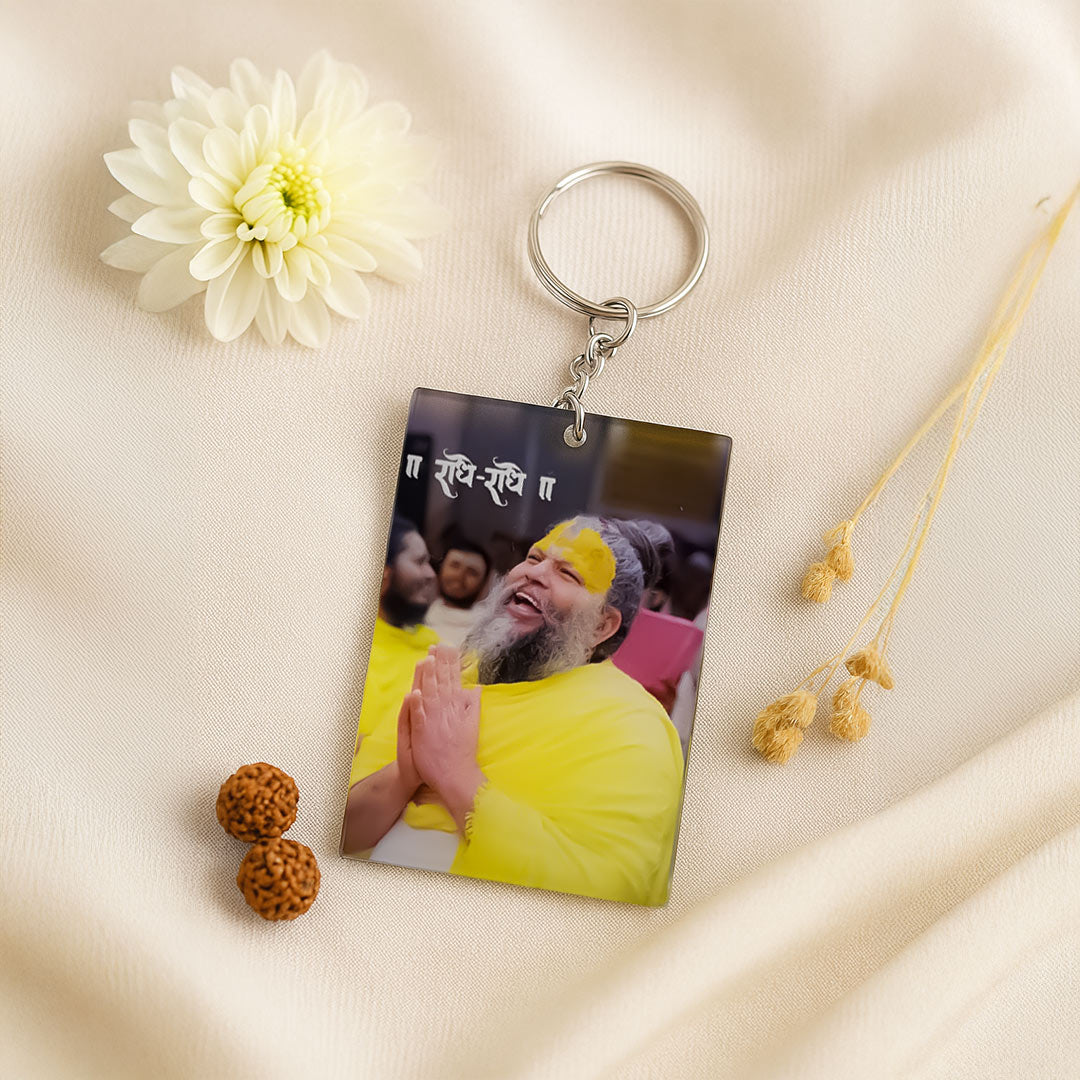 Premanand Maharaj Ji Rectangular Keychain – Devotional Design | Love Craft Gifts